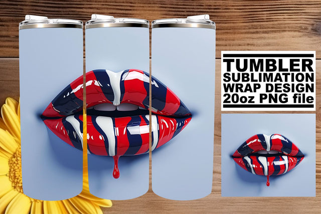 Star-Spangled Beauty: USA Flag Lips 20oz Tumbler Design Sublimation afrosvg 