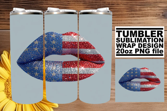Star-Spangled Elegance: Patriotic Lip 20oz Tumbler Wrap Sublimation afrosvg 