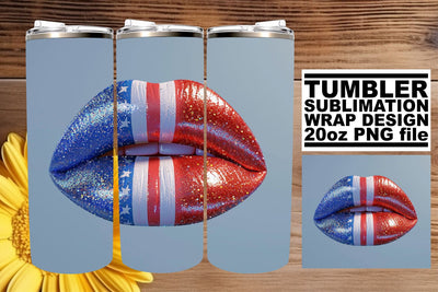 Star-Spangled Elegance: USA Flag Lip 20oz Tumbler Art Sublimation afrosvg 