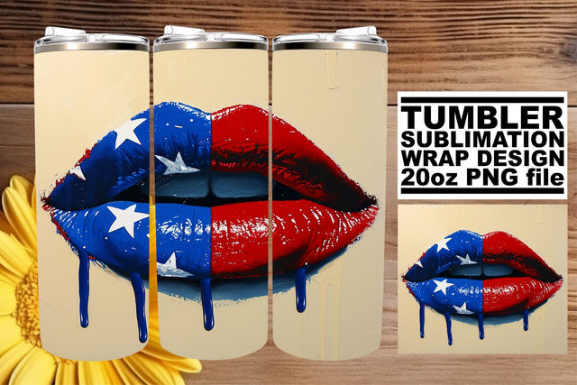 Star-Spangled Kiss: USA Flag Lips 20oz Tumbler Art Sublimation afrosvg 