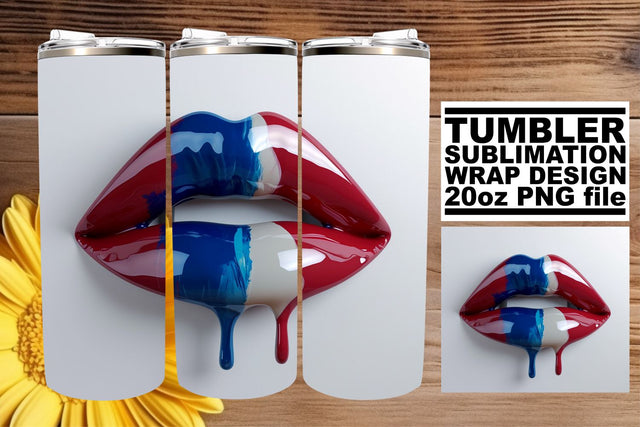 Star-Spangled Passion: 3D Lips 20oz Tumbler Art Sublimation afrosvg 