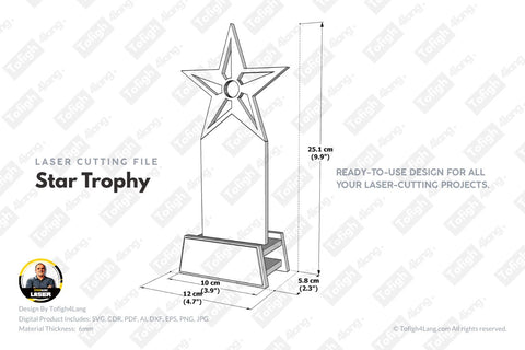 Star Trophy Laser Cut Design | Elegant Award for 6mm Materials | Laser Cutting File SVG tofigh4lang 