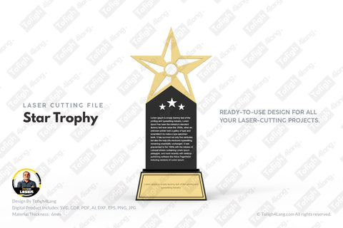 Star Trophy Laser Cut Design | Elegant Award for 6mm Materials | Laser Cutting File SVG tofigh4lang 