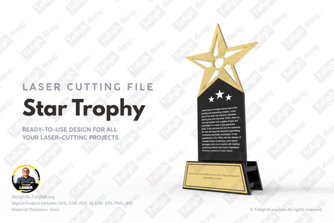 Star Trophy Laser Cut Design | Elegant Award for 6mm Materials | Laser Cutting File SVG tofigh4lang 