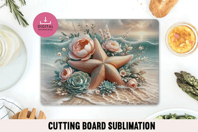 Starfish Cutting Board PNG, Coastal Beach Kitchen Sublimation Sublimation BijouBay 