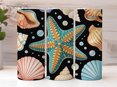Starfish Ocean Theme 20oz Tumbler, Underwater Ocean Theme, Marine Life Illustration, Coral Reef Scene, Tropical Sea Style, Sublimation Tumbler Wrap, 20oz Tumbler Sublimation Lara' s Designs 