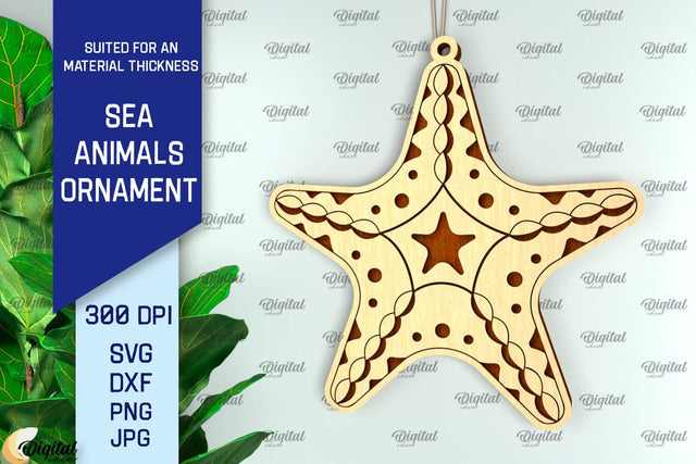 Starfish Ornament Laser Cut. Wooden Sea Animals SVG SVG Evgenyia Guschina 