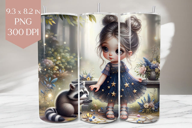Starlit Girl and Raccoon Tumbler Sublimation PNG Sublimation BijouBay 