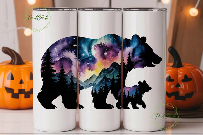 Starry Bear Family 20oz Tumbler Wrap Sublimation PixelChick 