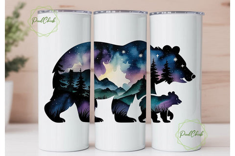 Starry Bear Family 20oz Tumbler Wrap Sublimation PixelChick 