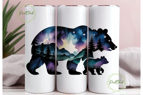 Starry Bear Family 20oz Tumbler Wrap Sublimation PixelChick 