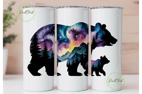 Starry Bear Family 20oz Tumbler Wrap Sublimation PixelChick 