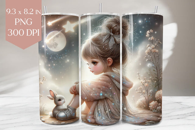 Starry Girl and Bunny Tumbler Sublimation PNG Sublimation BijouBay 