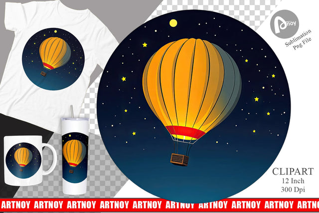 Starry Hot Air Balloon Clipart Sublimation artnoy 