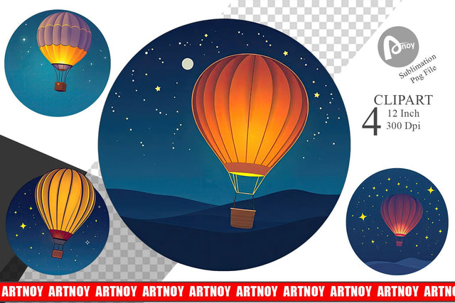 Starry Hot Air Balloon Clipart Sublimation artnoy 