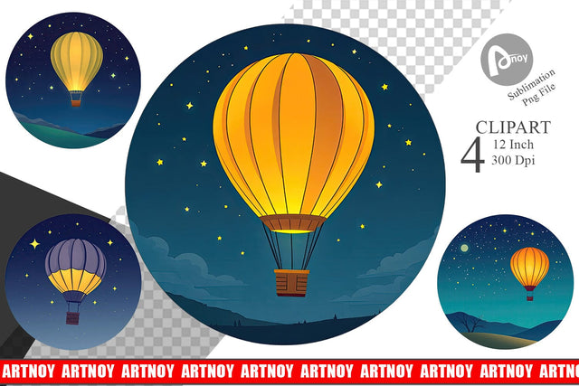 Starry Hot Air Balloon Clipart Sublimation artnoy 