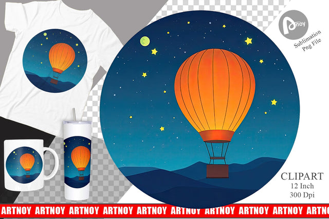 Starry Hot Air Balloon Clipart Sublimation artnoy 