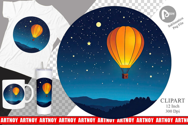 Starry Hot Air Balloon Clipart Sublimation artnoy 