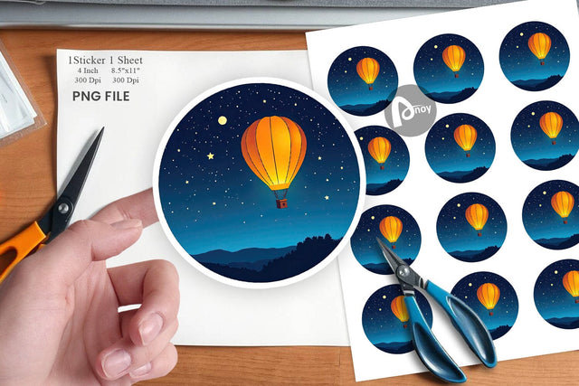 Starry Hot Air Balloon Sticker Sublimation artnoy 