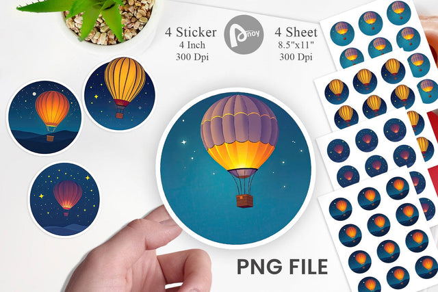 Starry Hot Air Balloon Sticker Sublimation artnoy 