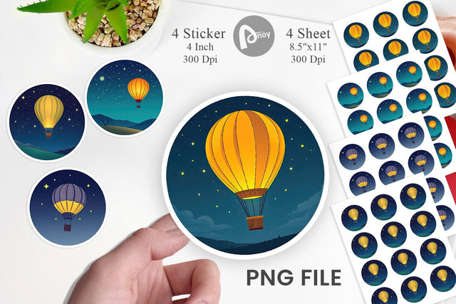Starry Hot Air Balloon Sticker Sublimation artnoy 