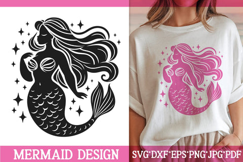 Starry Mermaid Silhouette SVG | Plus Size Ocean Fantasy Cut File SVG Tafti Art 