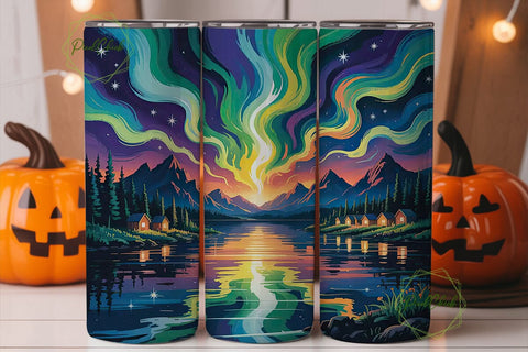 Starry Night Aurora 20oz Tumbler Wrap Sublimation PixelChick 