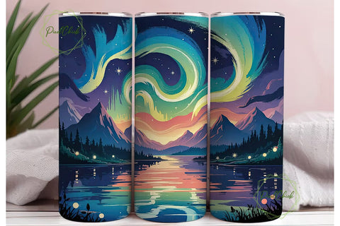 Starry Night Aurora 20oz Tumbler Wrap Sublimation PixelChick 