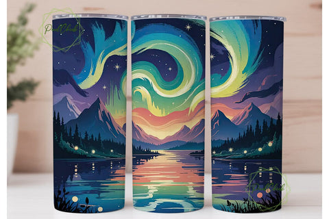 Starry Night Aurora 20oz Tumbler Wrap Sublimation PixelChick 