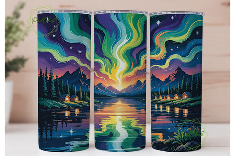 Starry Night Aurora 20oz Tumbler Wrap Sublimation PixelChick 