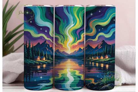 Starry Night Aurora 20oz Tumbler Wrap Sublimation PixelChick 