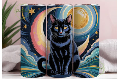 Starry Night Cat 20oz Tumbler Wrap Sublimation PixelChick 