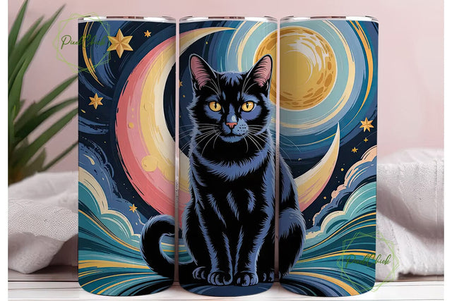 Starry Night Cat 20oz Tumbler Wrap Sublimation PixelChick 