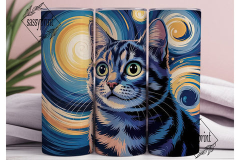 Starry Night Cat 20oz Tumbler Wrap Sublimation sassyprint 