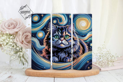 Starry Night Cat 20oz Tumbler Wrap Sublimation sassyprint 