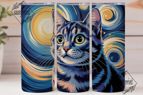 Starry Night Cat 20oz Tumbler Wrap Sublimation sassyprint 