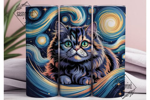Starry Night Cat 20oz Tumbler Wrap Sublimation sassyprint 