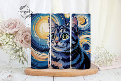 Starry Night Cat 20oz Tumbler Wrap Sublimation sassyprint 