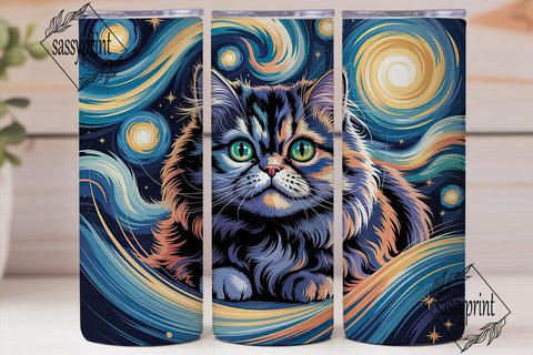 Starry Night Cat 20oz Tumbler Wrap Sublimation sassyprint 