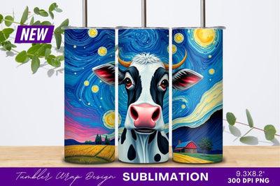 Starry Night Cow Tumbler Png Sublimation Regulrcrative 