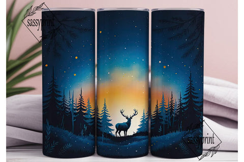 Starry Night Deer Forest 20oz Tumbler Sublimation sassyprint 