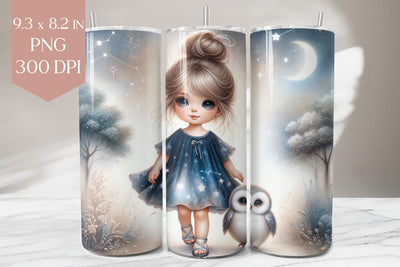 Starry Night Girl and Owl Tumbler Sublimation PNG Sublimation BijouBay 
