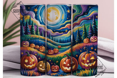 Starry Night Halloween Pumpkins Tumbler Sublimation sassyprint 