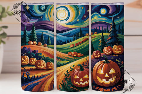 Starry Night Halloween Pumpkins Tumbler Sublimation sassyprint 