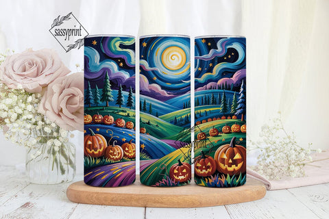 Starry Night Halloween Pumpkins Tumbler Sublimation sassyprint 