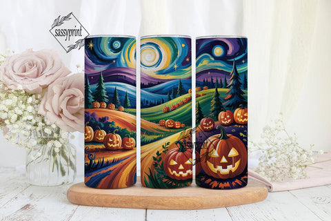 Starry Night Halloween Pumpkins Tumbler Sublimation sassyprint 