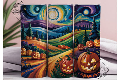 Starry Night Halloween Pumpkins Tumbler Sublimation sassyprint 