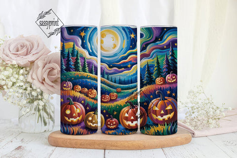 Starry Night Halloween Pumpkins Tumbler Sublimation sassyprint 