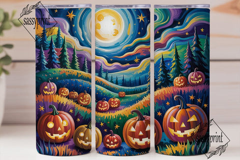 Starry Night Halloween Pumpkins Tumbler Sublimation sassyprint 