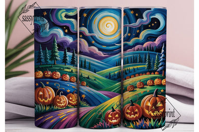Starry Night Halloween Pumpkins Tumbler Sublimation sassyprint 